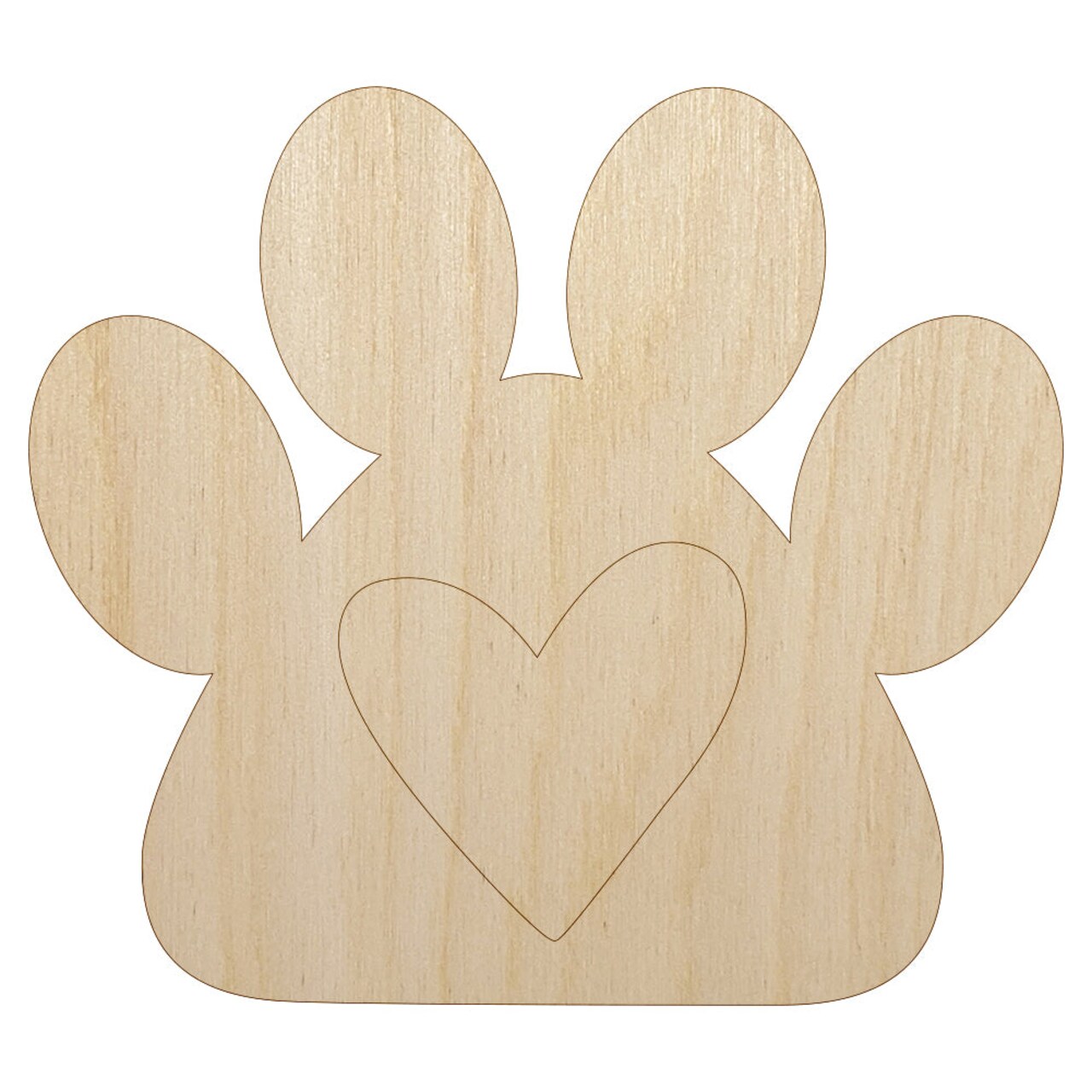 Paw Print with Heart Dog Unfinished Wood Shape Piece Cutout for DIY Craft Projects